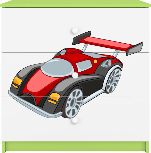 Dětská komoda se zásuvkami závodní auto v zelené barvě Babydreams
