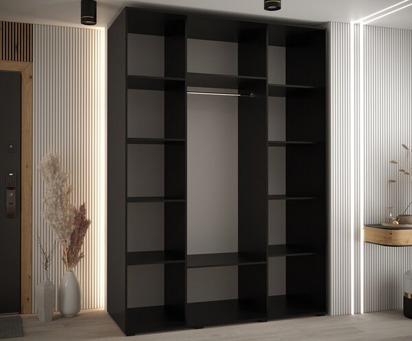Šatní skříň s posuvnými dveřmi DAVOS 4, 170cm | Černá / DUB Artisan / černé pojezdy