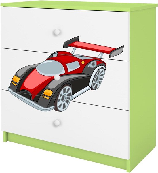 Dětská komoda se zásuvkami závodní auto v zelené barvě Babydreams