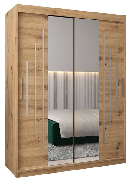 Šatní skříň s posuvnými dveřmi a dvoudílným zrcadlem YORK1 - 150x200cm -Dub Artisan-