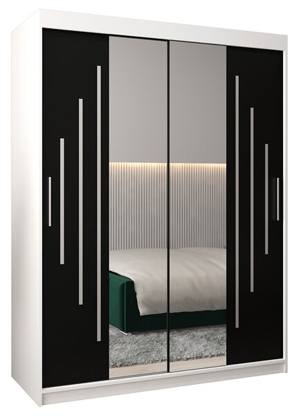 Šatní skříň s posuvnými dveřmi a dvoudílným zrcadlem YORK1 - 150x200cm -Bílá-Černá-