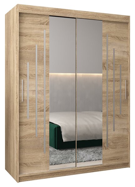Šatní skříň s posuvnými dveřmi a dvoudílným zrcadlem YORK1 - 150x200cm -Dub Sonoma-