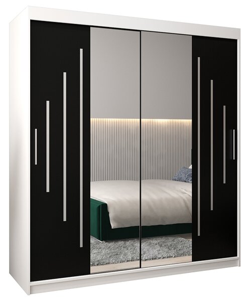 Šatní skříň s posuvnými dveřmi a dvoudílným zrcadlem YORK1 - 180x200cm -Bílá-Černá-
