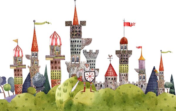 Fototapeta Akvarelová malba hradu, Dětské fototapety, Populární fototapety, u46284 - Tapeko.co.cz