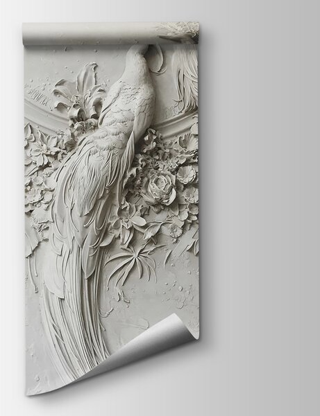 Fototapeta Bílá zeď s několika ptáky a květinami, 3D fototapety, Populární fototapety, u46452 - Tapeko.co.cz