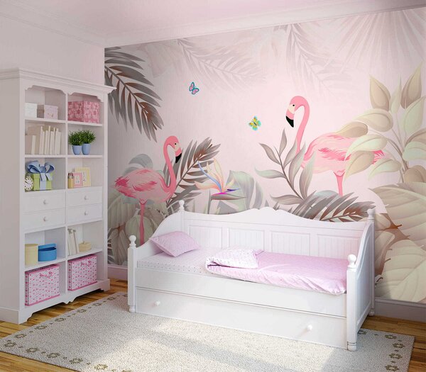 Fototapeta Růžoví plameňáci a květiny, Designové fototapety na zeď, Populární fototapety, u46459 - Tapeko.co.cz
