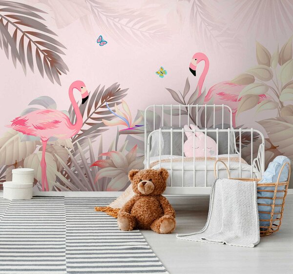 Fototapeta Růžoví plameňáci a květiny, Designové fototapety na zeď, Populární fototapety, u46459 - Tapeko.co.cz