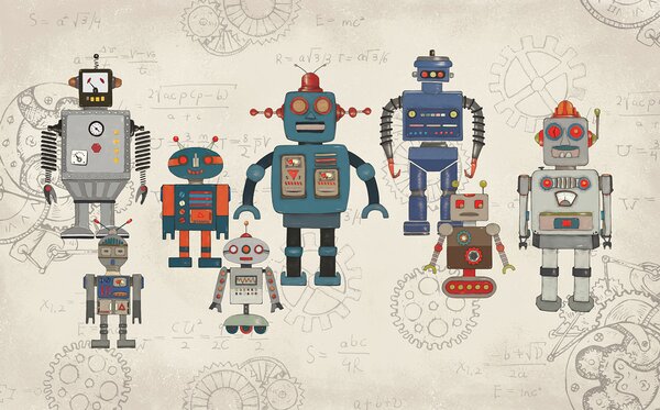 Fototapeta Skupina robotů s matematickými rovnicemi, Dětské fototapety, Populární fototapety, u46535 - Tapeko.co.cz