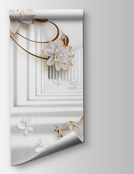 Fototapeta Bílé a oranžové květy na bílém pozadí, 3D fototapety, Populární fototapety, u47046 - Tapeko.co.cz