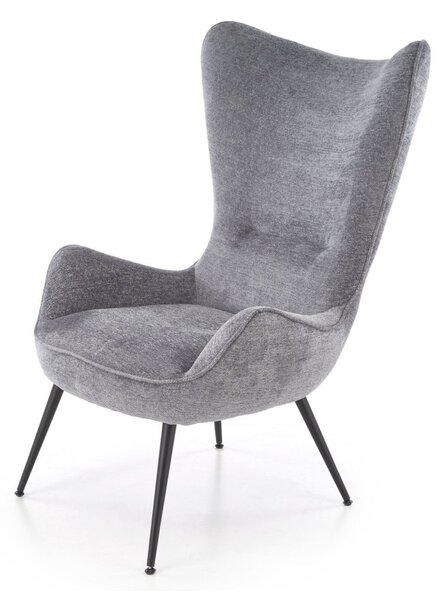 Designové křeslo ušák JUKON — kov, látka, šedá