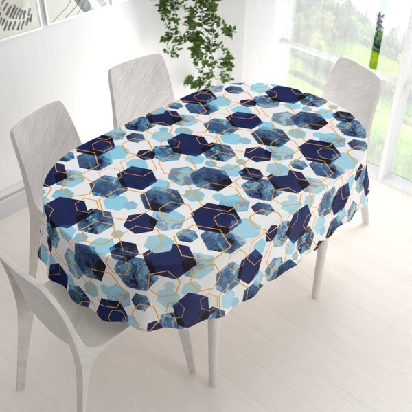 Biante Bavlněný oválný ubrus Sandra SA-574 Modré hexagony na bílém 50x100 cm