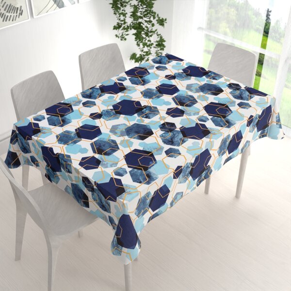 Biante Bavlněný obdélníkový ubrus Sandra SA-574 Modré hexagony na bílém 50x100 cm