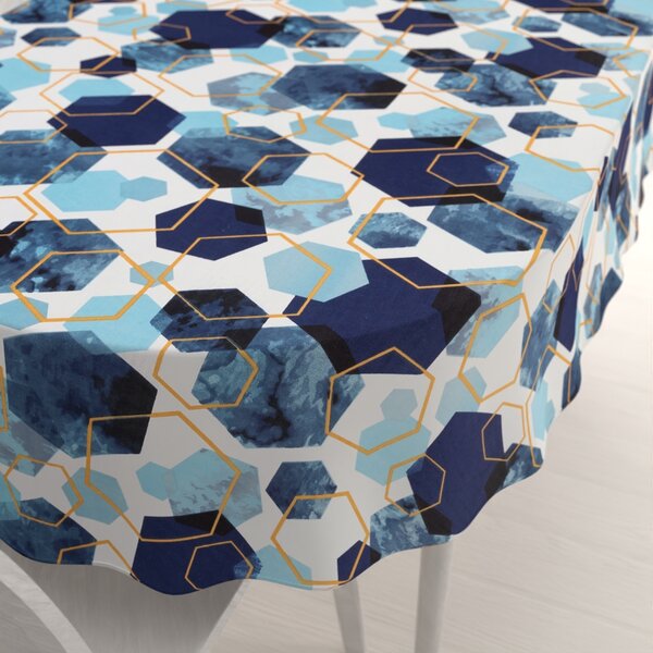 Biante Bavlněný oválný ubrus Sandra SA-574 Modré hexagony na bílém 50x100 cm