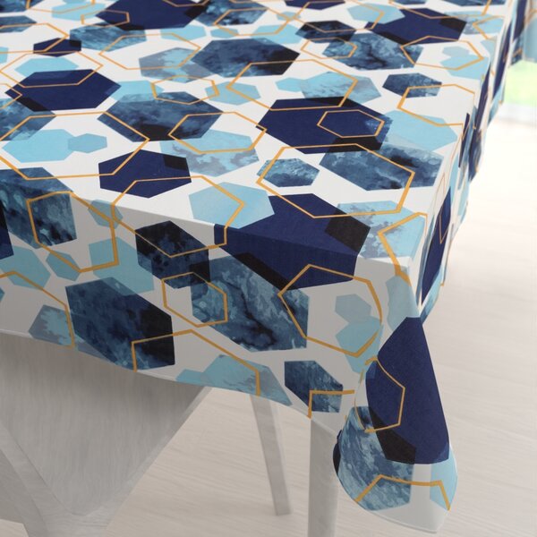 Biante Bavlněný obdélníkový ubrus Sandra SA-574 Modré hexagony na bílém 50x100 cm