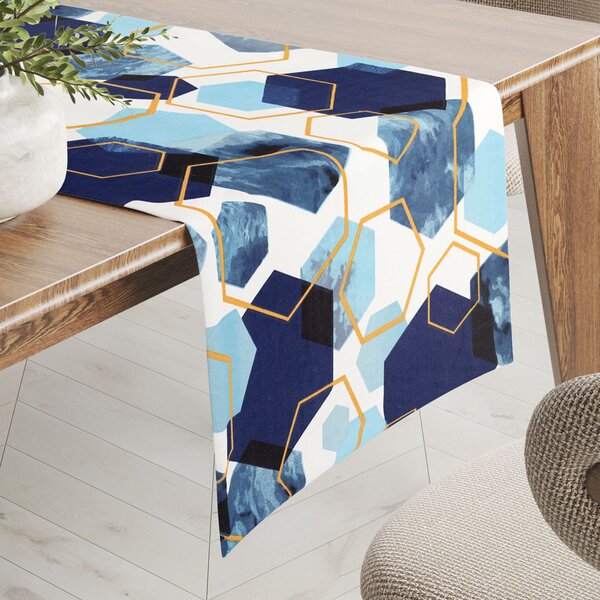 Biante Bavlněný běhoun na stůl Sandra SA-574 Modré hexagony na bílém 20x120 cm