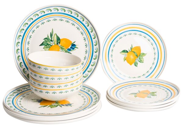 Sada 12 kusů nádobí TARRAGON Porcelán Bílá/Zelená