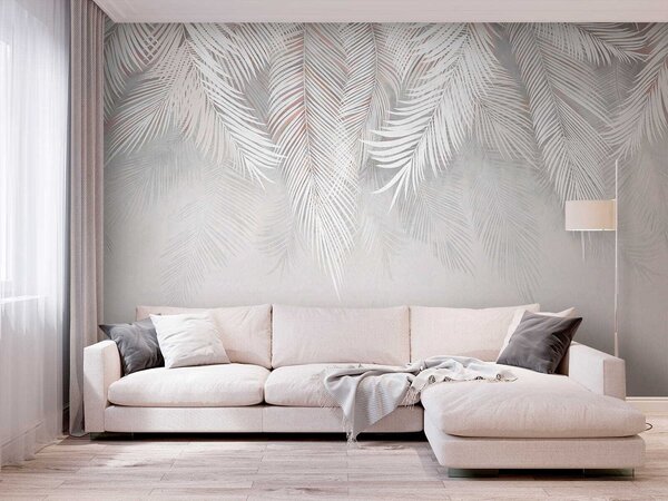 Fototapeta Bílé listy na šedém pozadí, 3D fototapety, Populární fototapety, u48556 - Tapeko.co.cz