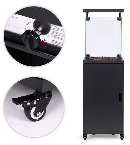 Plynový ohřívač zářič topidlo 13 kW skleněný na zahradu patio reduktor vulkanické kameny kryt MultiGarden