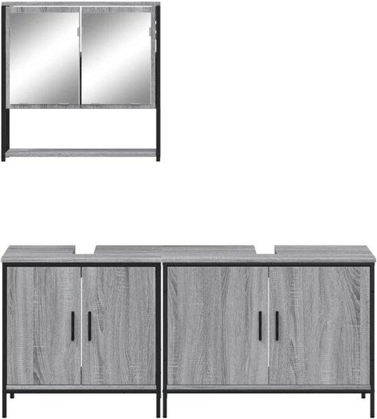 Koupelna nábytek set - Zrcadlí skříň s umyvadlem - Úklid koupelna - Montážní design stěny - 80x60x30 cm - Šedý Sonom