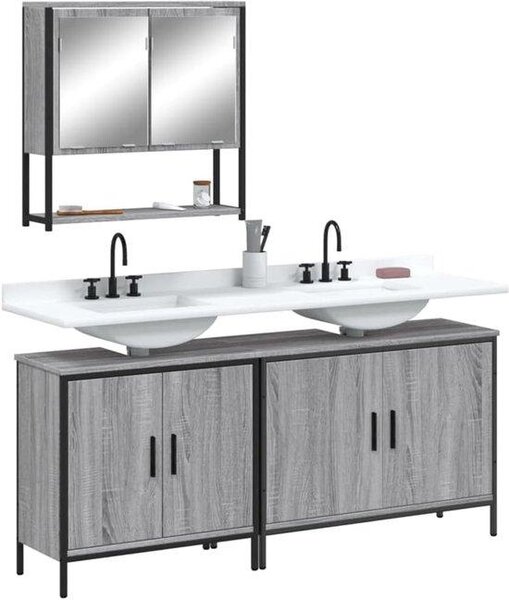 Koupelna nábytek set - Zrcadlí skříň s umyvadlem - Úklid koupelna - Montážní design stěny - 80x60x30 cm - Šedý Sonom