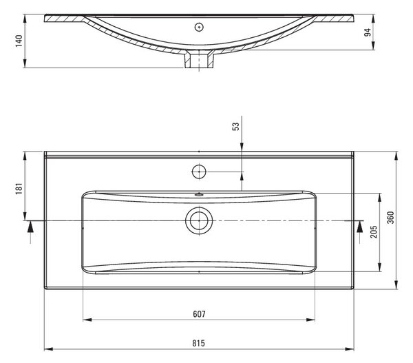 Deante Tubo, keramické umyvadlo na zapuštění 815x360x140 mm, bílá lesklá, DEA-CTU_638M