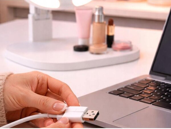 Verk 27726 Kosmetické zrcátko LED, 3 barvy osvětlení, USB, bílé