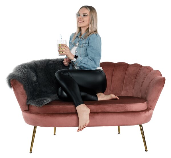 KONDELA Lavice ve stylu Art-deco, růžová Velvet látka / gold chrom-zlatý, NOBLIN