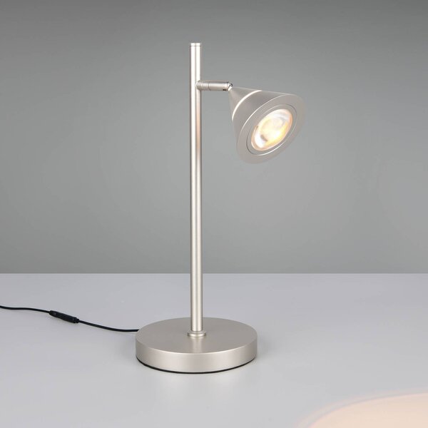 Trio Lighting LED stolní lampa Romeo, výška 40 cm, niklová barva, kov,, stmívatelný, Hliník / šedá / zinek, Obývací pokoj / jídelna, kov, Moderní