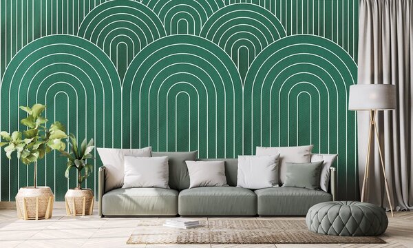 Tapeta zelený vzor duhy Mid-Century