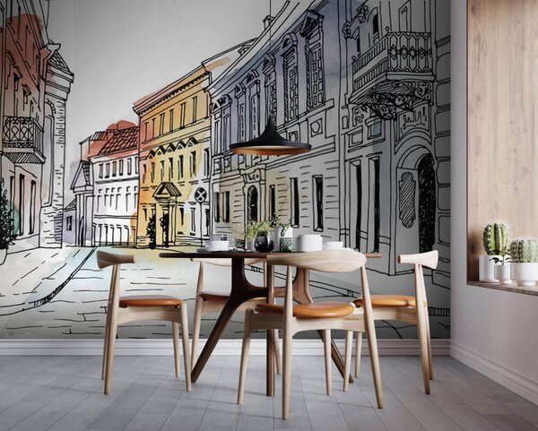 Fototapeta Kresba ulice s budovami, Architektonické fototapety, Populární fototapety, u51062 - Tapeko.co.cz