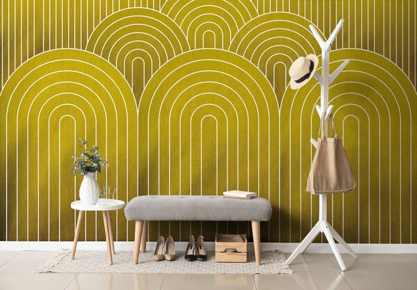 Tapeta hořčičný vzor duhy Mid-Century