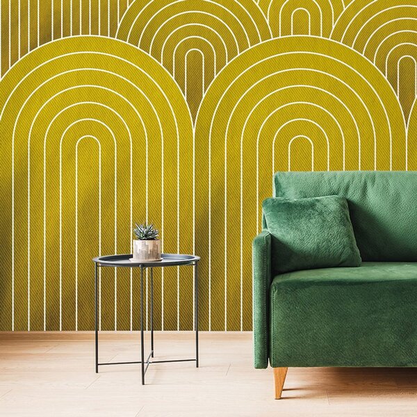 Tapeta hořčičný vzor duhy Mid-Century