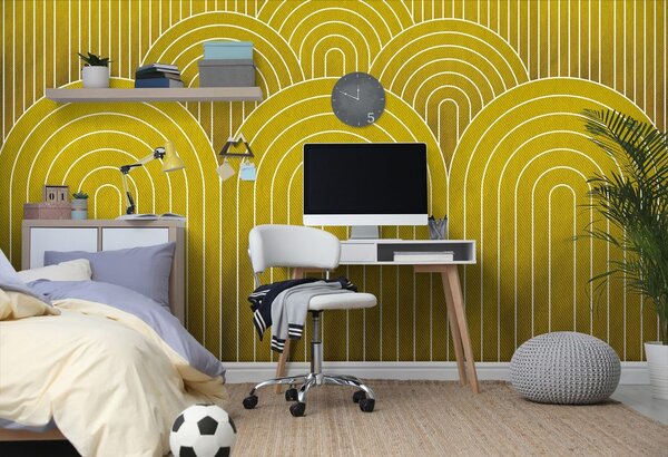 Tapeta hořčičný vzor duhy Mid-Century