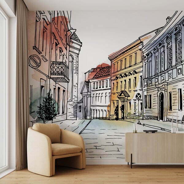 Fototapeta Kresba ulice s budovami, Architektonické fototapety, Populární fototapety, u51062 - Tapeko.co.cz