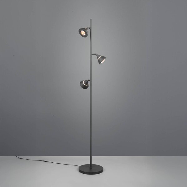 Trio Lighting LED stojací lampa Romeo, výška 150 cm, černá, kov, 3ramenná., stmívatelný, Černá, Obývací pokoj / jídelna, kov, Moderní
