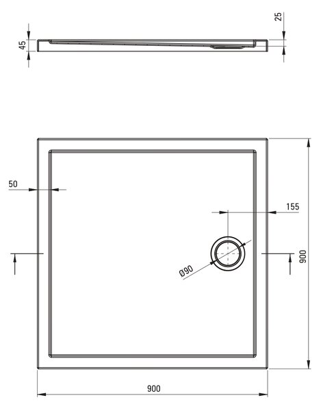 Deante Prizma čtvercová sprchová vanička 90x90 cm bílá KTJ_081B