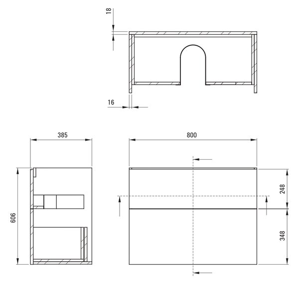 Deante Tubo skříňka 80x38.5x60 cm pod umyvadlo závěsná černá STU_NU81