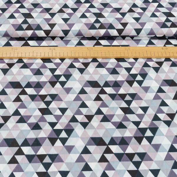 Bavlněné plátno ANIKA šedo-bílo-hnědé trojúhelníky, š.160cm (látka v metráži)