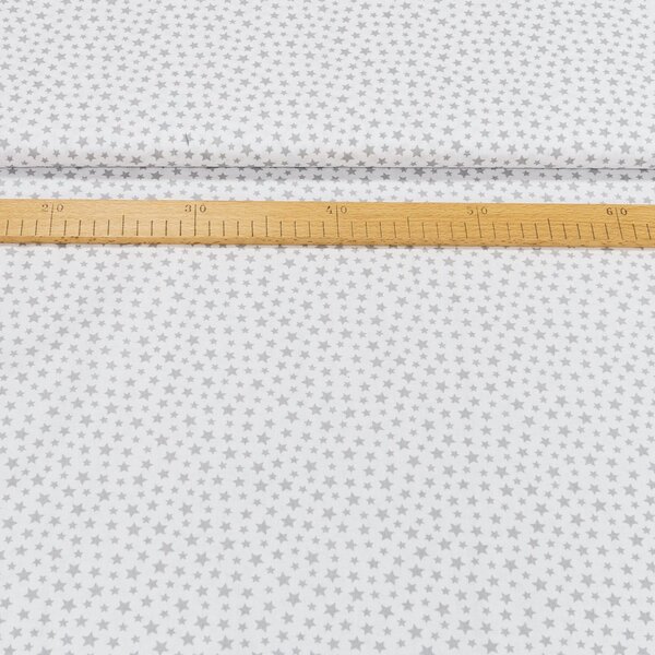 Bavlněné plátno ANIKA různě velké šedé hvězdy na bílé, š.160cm (látka v metráži)