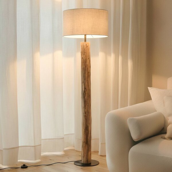 Lucande stojací lampa Jorvan, krémová, eukalyptus, len, Světlé dřevo, Obývací pokoj / jídelna, Dřevo