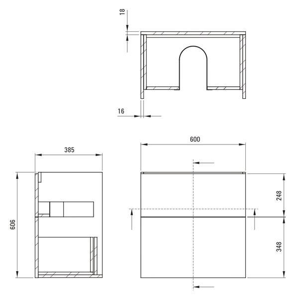 Deante Tubo skříňka 60x38.5x60 cm pod umyvadlo závěsná černá STU_NU61