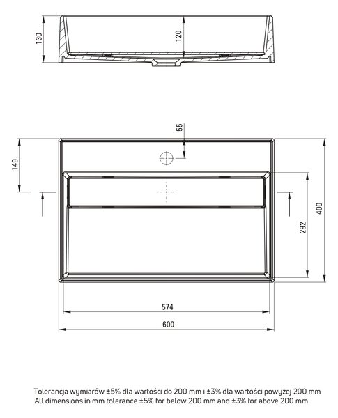 Deante Correo umyvadlo 60x40 cm obdélníkový na pult antracitová CQR_TU6M