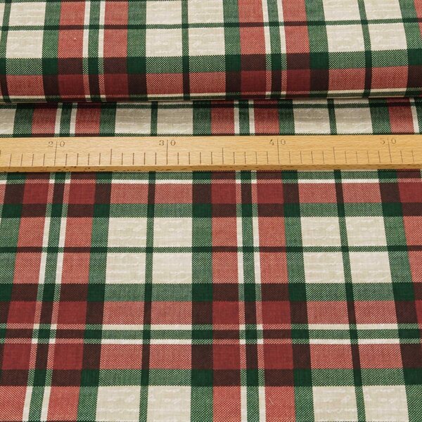 Směsové plátno vánoční 513032 6880 DIGITÁLNÍ TISK, zeleno-béžovo-červené káro, š.140cm (látka v metráži)