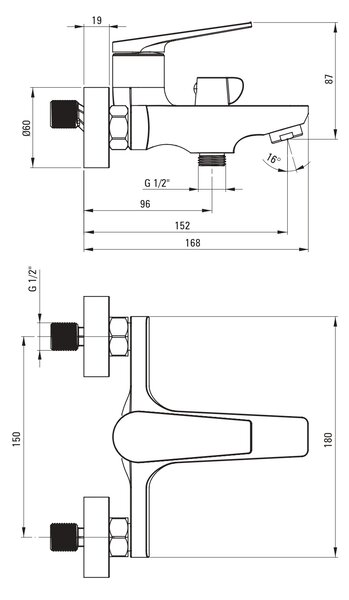 Deante Ivo vanová baterie na stěnu chrom BLI_010M