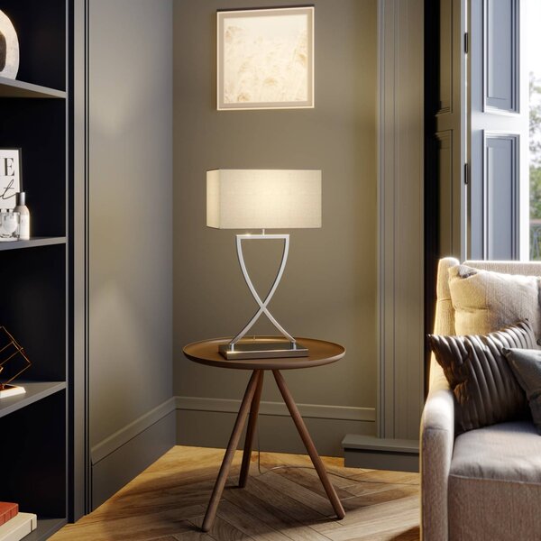Lucande Stolní lampa Evaine, chrom/bílá, kov, 66 cm, E27, Chrom / stříbro, Obývací pokoj / jídelna, kov, Moderní
