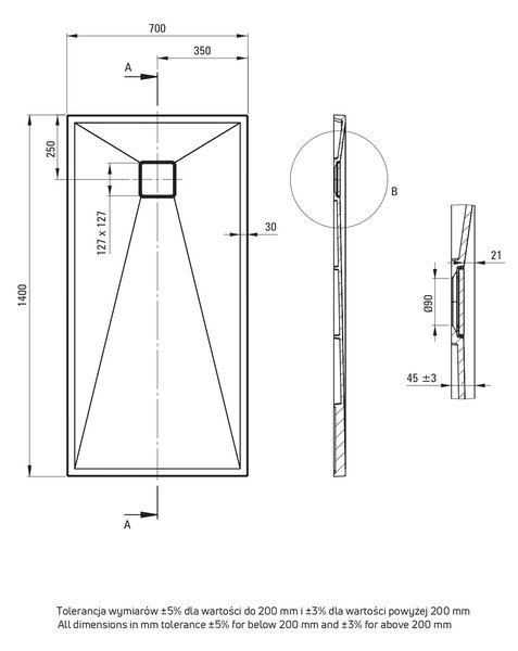 Deante Correo obdélníková sprchová vanička 140x70 cm černá KQR_N77B