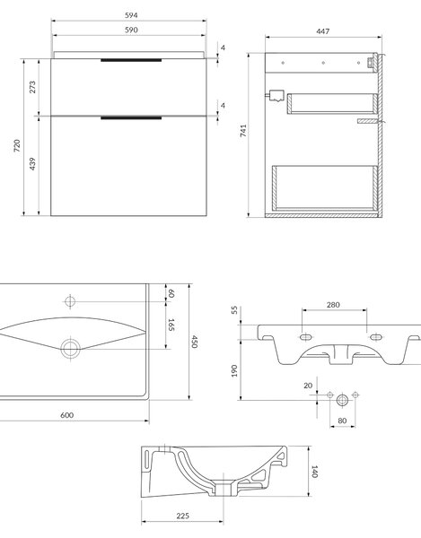 Cersanit City umyvadla se skříňkou 60 cm dub S4004-134