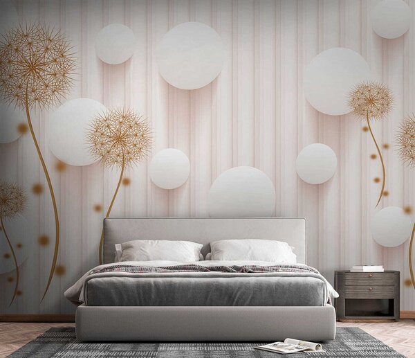 Fototapeta Bílé kruhy a pampelišky na bílém pozadí, 3D fototapety, Populární fototapety, u52503 - Tapeko.co.cz