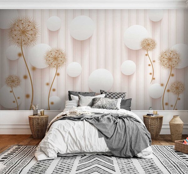 Fototapeta Bílé kruhy a pampelišky na bílém pozadí, 3D fototapety, Populární fototapety, u52503 - Tapeko.co.cz