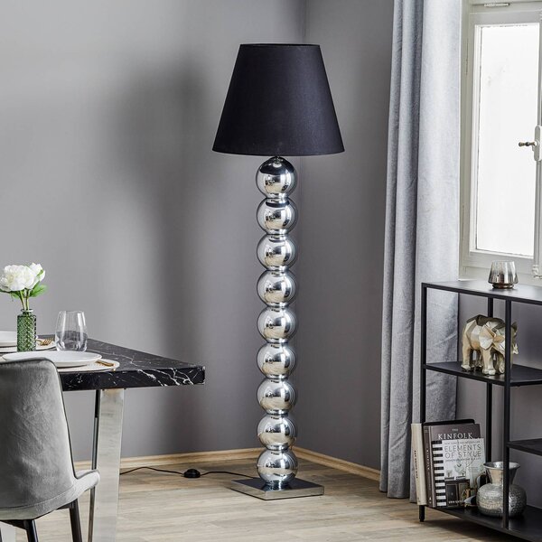 Argon Textilní stojací lampa Fulda, stínidlo na lampu černé, podstavec chrom, Černá, Obývací pokoj / jídelna, Textil / tkanina / hedvábí